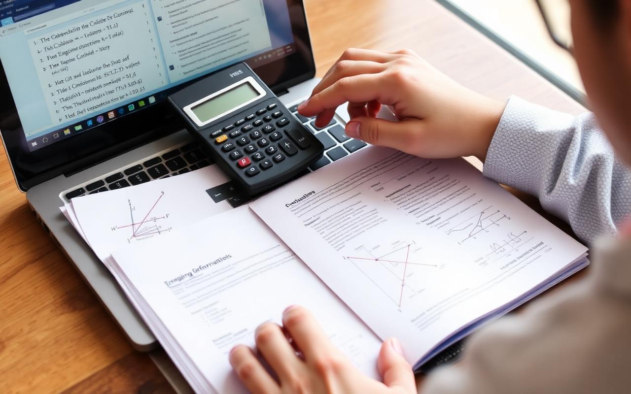 Student using a free scientific calculator on a laptop for trigonometry homework